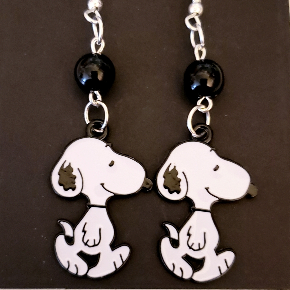 Handmade Black and White Charlie Brown Snoopy Earrings
